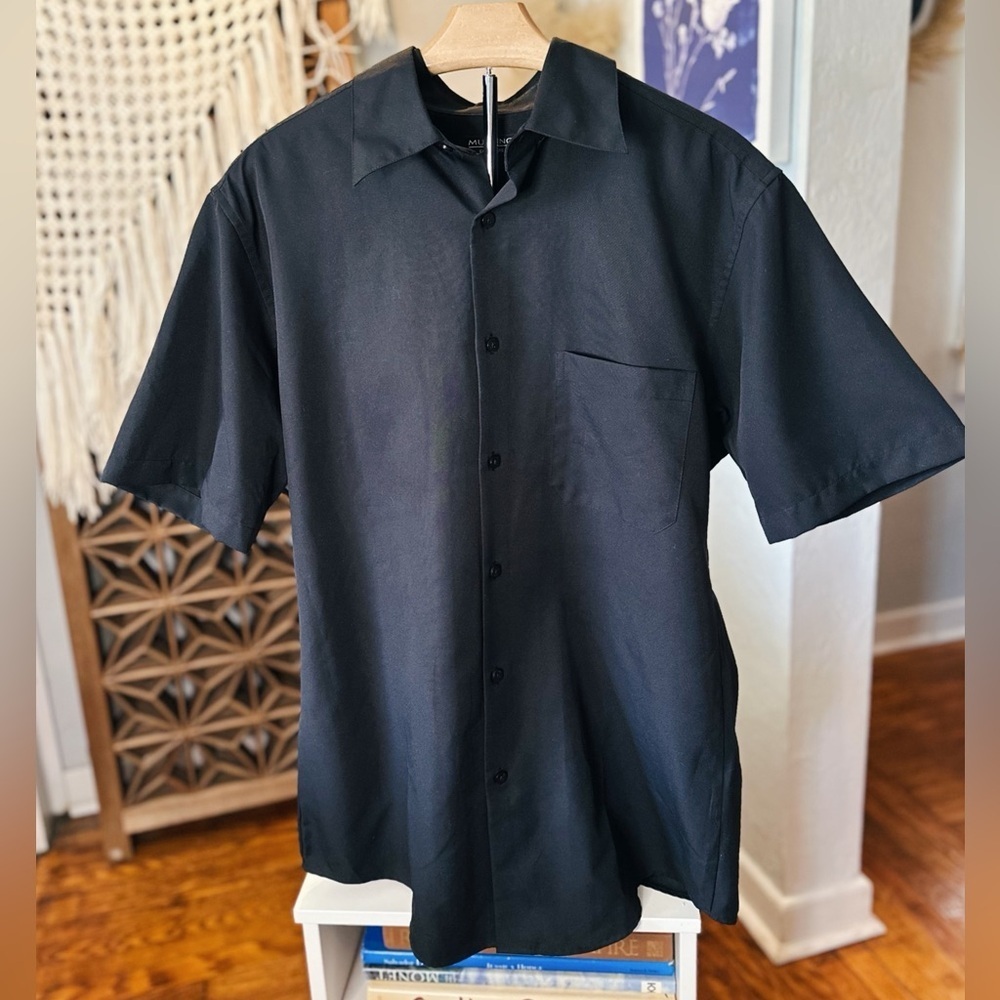 Murano Easy Care Black Short Sleeve Button Down Shirt